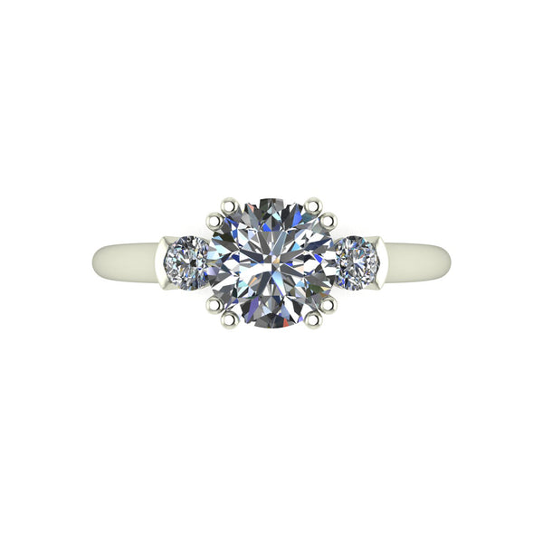 1.50ct (1x 7.0mm, 2x 3.0mm) NEW Round Moissanite Set Three Stone Ring