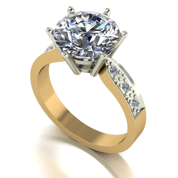 4.15ct (1x 10.0mm & 6x 1.6mm) Round Moissanite Set Shoulders Single Stone Ring