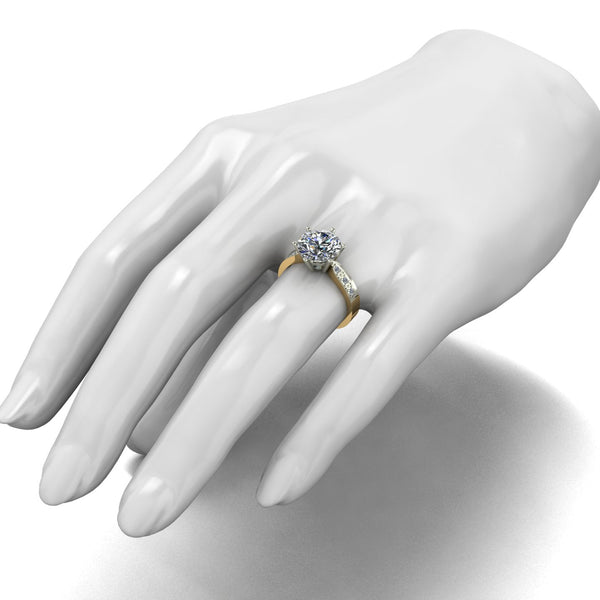 4.15ct (1x 10.0mm & 6x 1.6mm) Round Moissanite Set Shoulders Single Stone Ring