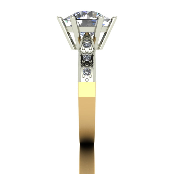 4.15ct (1x 10.0mm & 6x 1.6mm) Round Moissanite Set Shoulders Single Stone Ring