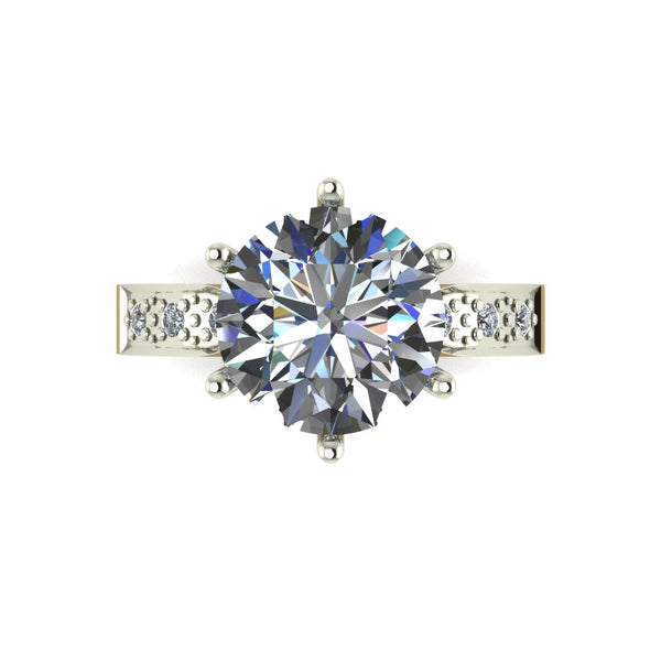 4.15ct (1x 10.0mm & 6x 1.6mm) Round Moissanite Set Shoulders Single Stone Ring