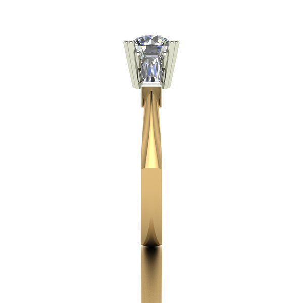 1.50ct (1x 6.5mm Rnd & 2x 5x2.5mm Bag) Round & Baguette Moissanite Set Three Stone Ring