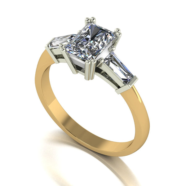 1.70ct (1x 7x5mm Rad & 2x 5x2.5mm Marq) Radiant & Marquise Moissanite Set Three Stone Ring