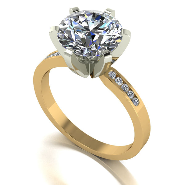 3.10ct (1x 9.0mm & 10x 1.3mm Rnd) Round Moissanite Set Shoulder Single Stone Ring