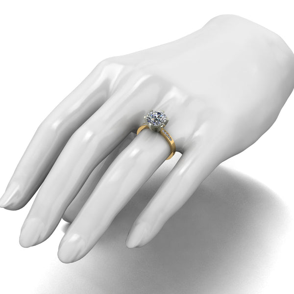 3.10ct (1x 9.0mm & 10x 1.3mm Rnd) Round Moissanite Set Shoulder Single Stone Ring