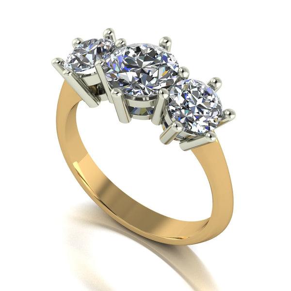 2.50ct (1x 7.0mm & 2x 5.5mm) Round Moissanite Set Three Stone Ring