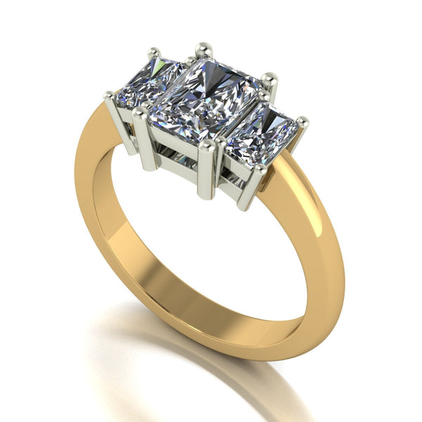 1.86ct (1x 7x5mm & 2x 5x3mm) Radiant Cut Moissanite Set Three Stone Ring