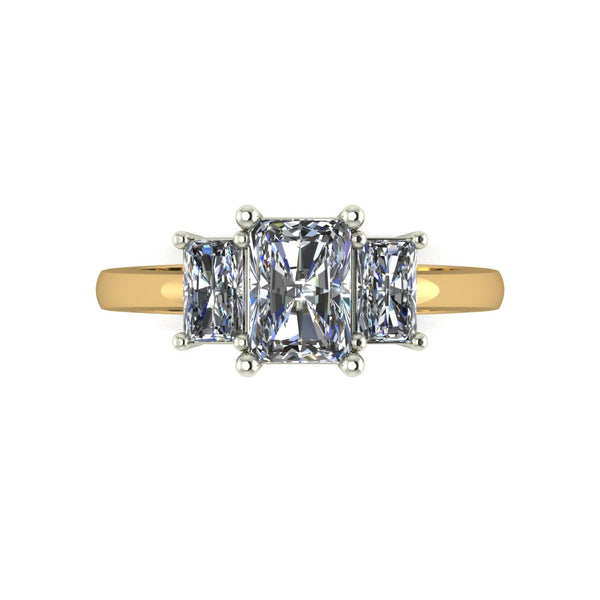 1.86ct (1x 7x5mm & 2x 5x3mm) Radiant Cut Moissanite Set Three Stone Ring