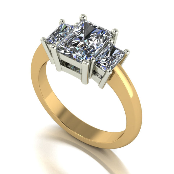 2.50ct (1x 8x6mm & 2x 5x3mm) Emerald Cut Moissanite Set Three Stone Ring