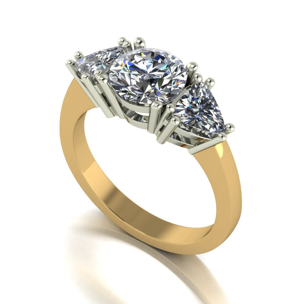 2.00ct (1x 7.0mm Rnd & 2x 5.0mm Trill) Round & Trillion Moissanite Set Three Stone Ring