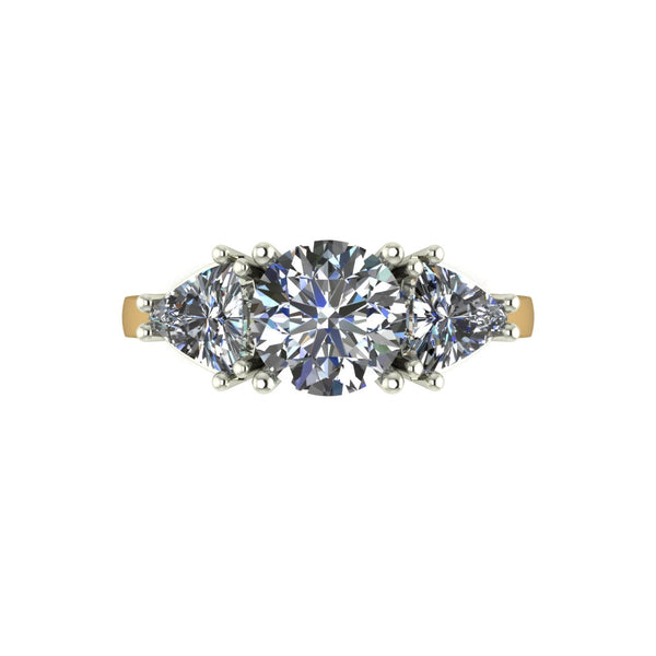 2.00ct (1x 7.0mm Rnd & 2x 5.0mm Trill) Round & Trillion Moissanite Set Three Stone Ring