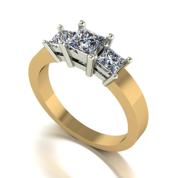 1.00ct (1x 5.0mm 2x 3.0mm) Square Moissanite Set Three Stone Ring