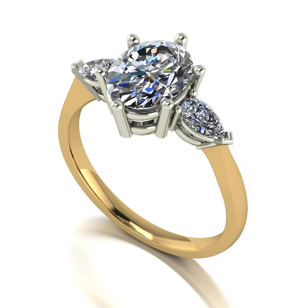 2.50ct (1x 9x7mm Oval & 2x 5x3mmPear ) Oval & Pear Moissanite Set Three Stone Ring