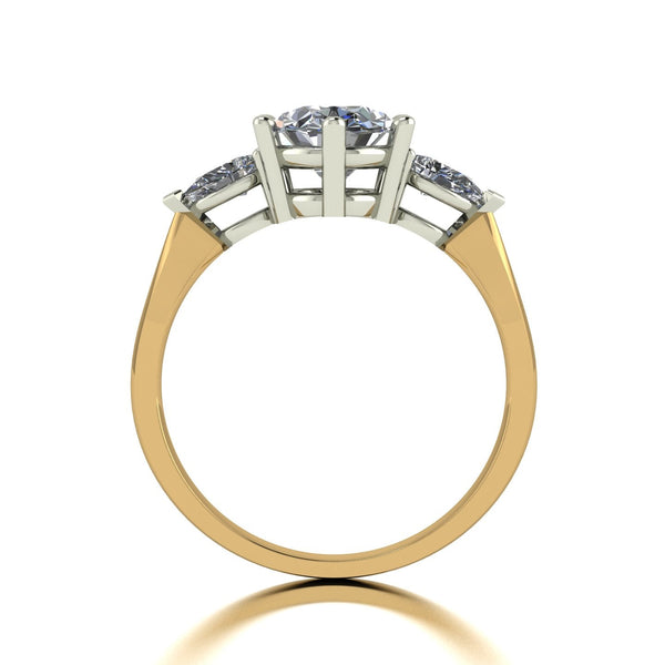 2.50ct (1x 9x7mm Oval & 2x 5x3mmPear ) Oval & Pear Moissanite Set Three Stone Ring