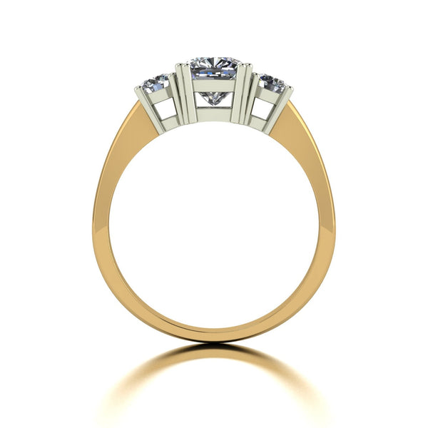 1.40ct (1x 6.0mm Cush & 2x 3.5mm Rnd) Cushion & Round Moissanite Set Three Stone Ring
