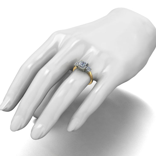 3.50ct (1x 8.5mm Cush & 2x 4.5mm Rnd) Cushion & Round Moissanite Set Three Stone Ring