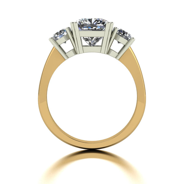 3.50ct (1x 8.5mm Cush & 2x 4.5mm Rnd) Cushion & Round Moissanite Set Three Stone Ring