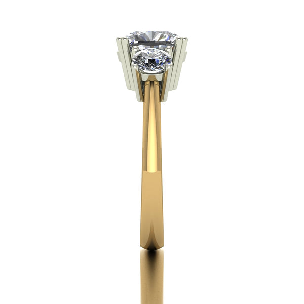3.50ct (1x 8.5mm Cush & 2x 4.5mm Rnd) Cushion & Round Moissanite Set Three Stone Ring
