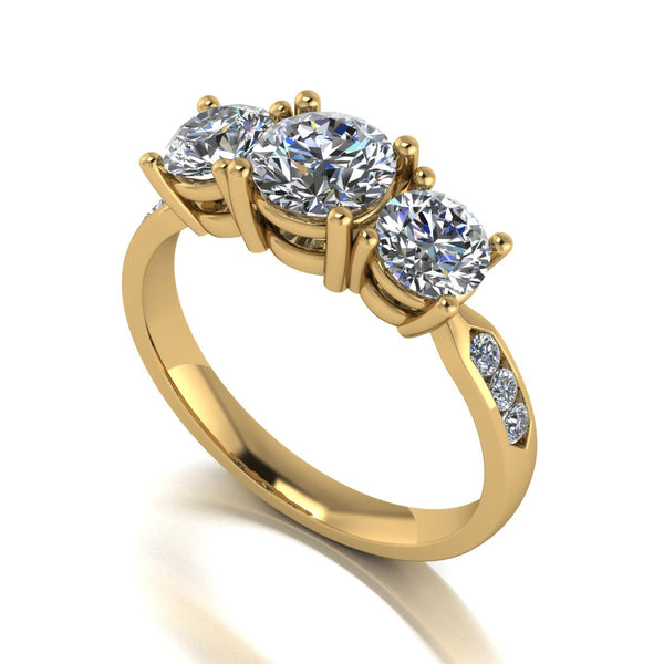 2.00ct (1x 6.0mm, 2x 5.0mm & 6x 1.8mm) Round Moissanite Set Three Stone Ring