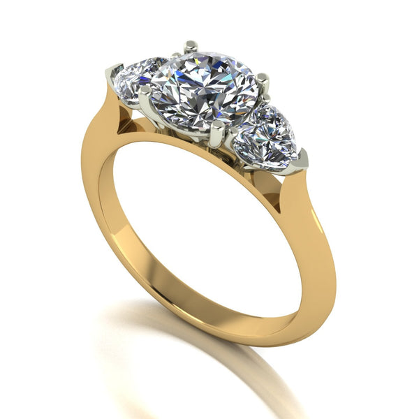 2.00ct (1x 7.0mm Rnd & 2x 4.5mm Hrt) Round & Heart Moissanite Set Three Stone Ring