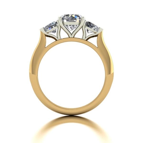2.00ct (1x 7.0mm Rnd & 2x 4.5mm Hrt) Round & Heart Moissanite Set Three Stone Ring