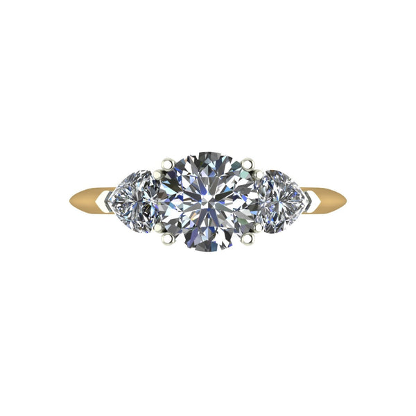 2.00ct (1x 7.0mm Rnd & 2x 4.5mm Hrt) Round & Heart Moissanite Set Three Stone Ring