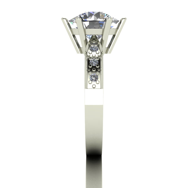 4.15ct (1x 10.0mm & 6x 1.6mm) Round Moissanite Set Shoulders Single Stone Ring