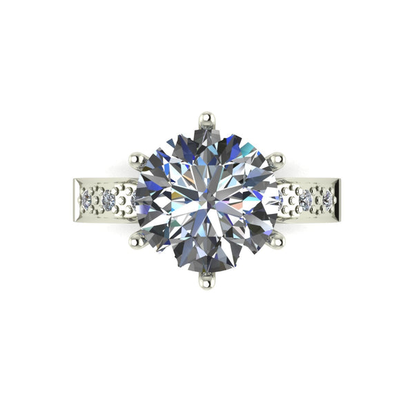 4.15ct (1x 10.0mm & 6x 1.6mm) Round Moissanite Set Shoulders Single Stone Ring