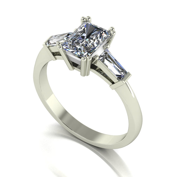 1.70ct (1x 7x5mm Rad & 2x 5x2.5mm Marq) Radiant & Marquise Moissanite Set Three Stone Ring