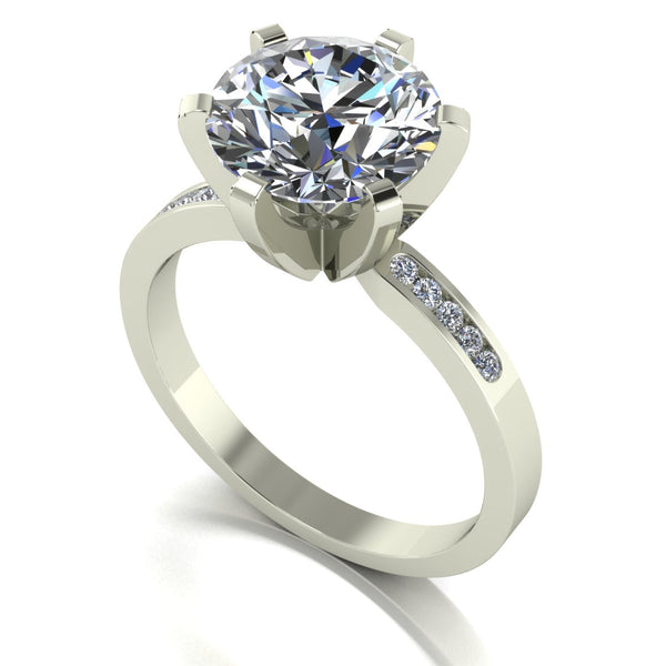 3.10ct (1x 9.0mm & 10x 1.3mm Rnd) Round Moissanite Set Shoulder Single Stone Ring