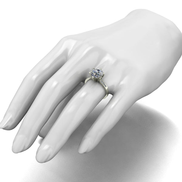 3.10ct (1x 9.0mm & 10x 1.3mm Rnd) Round Moissanite Set Shoulder Single Stone Ring