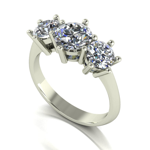 2.50ct (1x 7.0mm & 2x 5.5mm) Round Moissanite Set Three Stone Ring
