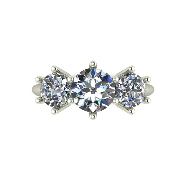 2.50ct (1x 7.0mm & 2x 5.5mm) Round Moissanite Set Three Stone Ring