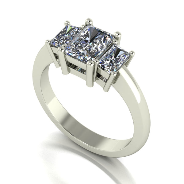 1.86ct (1x 7x5mm & 2x 5x3mm) Radiant Cut Moissanite Set Three Stone Ring