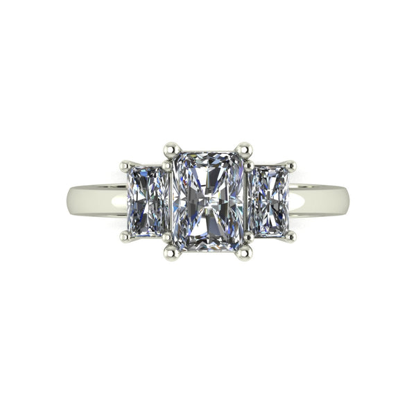 1.86ct (1x 7x5mm & 2x 5x3mm) Radiant Cut Moissanite Set Three Stone Ring