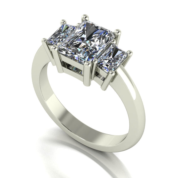2.50ct (1x 8x6mm & 2x 5x3mm) Emerald Cut Moissanite Set Three Stone Ring