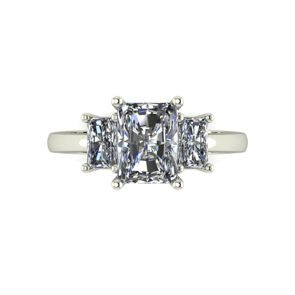 2.50ct (1x 8x6mm & 2x 5x3mm) Emerald Cut Moissanite Set Three Stone Ring