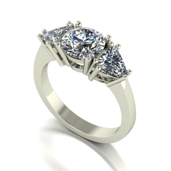 2.00ct (1x 7.0mm Rnd & 2x 5.0mm Trill) Round & Trillion Moissanite Set Three Stone Ring