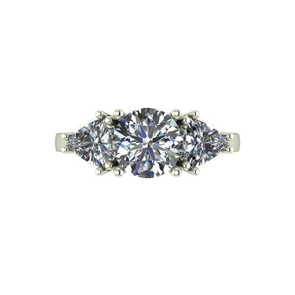2.00ct (1x 7.0mm Rnd & 2x 5.0mm Trill) Round & Trillion Moissanite Set Three Stone Ring