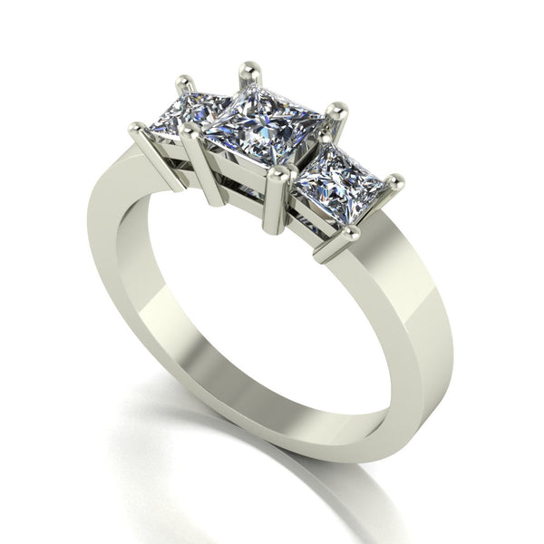 1.00ct (1x 5.0mm 2x 3.0mm) Square Moissanite Set Three Stone Ring