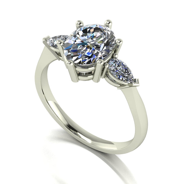 2.50ct (1x 9x7mm Oval & 2x 5x3mmPear ) Oval & Pear Moissanite Set Three Stone Ring