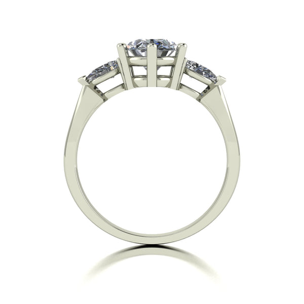 2.50ct (1x 9x7mm Oval & 2x 5x3mmPear ) Oval & Pear Moissanite Set Three Stone Ring