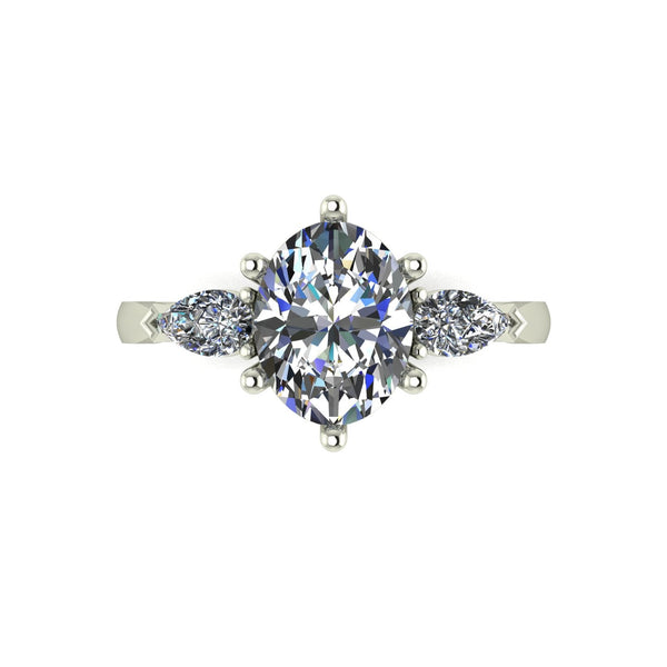 2.50ct (1x 9x7mm Oval & 2x 5x3mmPear ) Oval & Pear Moissanite Set Three Stone Ring