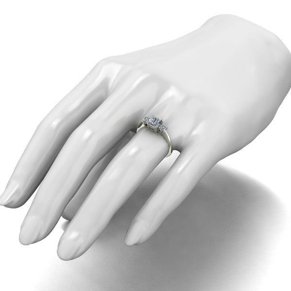 1.40ct (1x 6.0mm Cush & 2x 3.5mm Rnd) Cushion & Round Moissanite Set Three Stone Ring