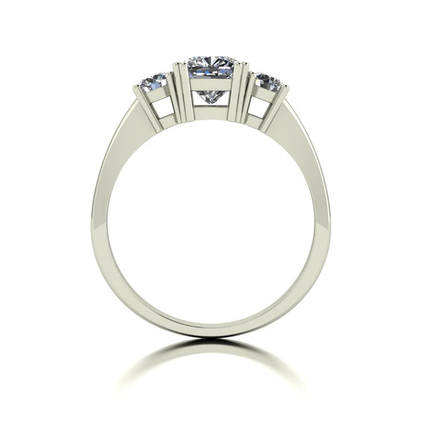 1.40ct (1x 6.0mm Cush & 2x 3.5mm Rnd) Cushion & Round Moissanite Set Three Stone Ring