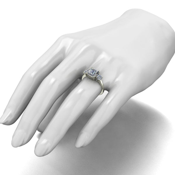 3.50ct (1x 8.5mm Cush & 2x 4.5mm Rnd) Cushion & Round Moissanite Set Three Stone Ring
