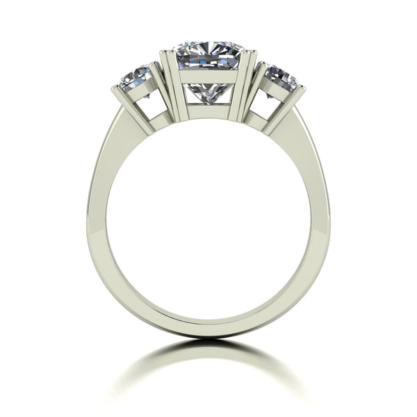 3.50ct (1x 8.5mm Cush & 2x 4.5mm Rnd) Cushion & Round Moissanite Set Three Stone Ring