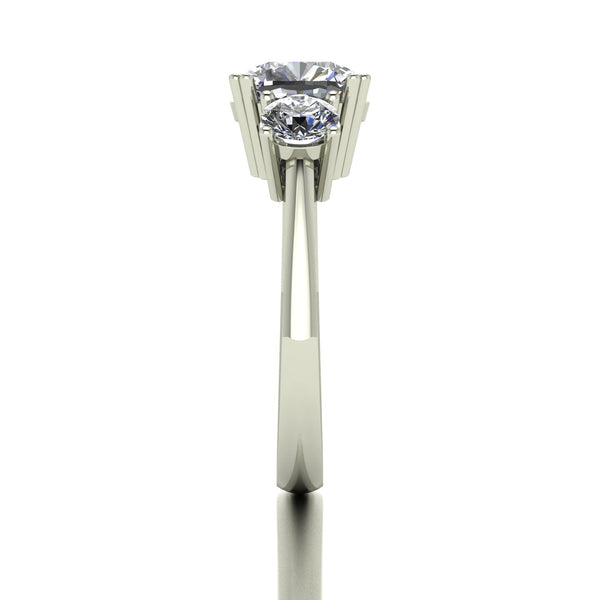 3.50ct (1x 8.5mm Cush & 2x 4.5mm Rnd) Cushion & Round Moissanite Set Three Stone Ring