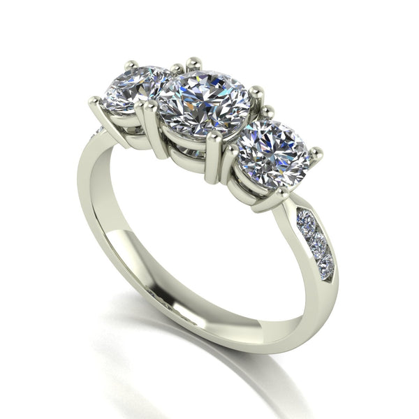 2.00ct (1x 6.0mm, 2x 5.0mm & 6x 1.8mm) Round Moissanite Set Three Stone Ring