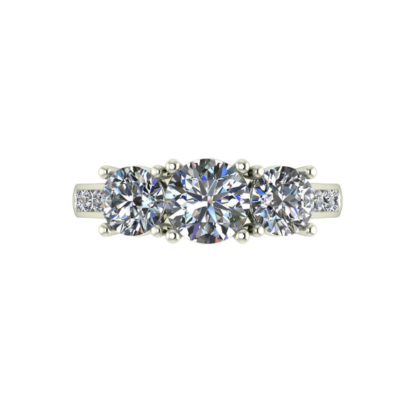 2.00ct (1x 6.0mm, 2x 5.0mm & 6x 1.8mm) Round Moissanite Set Three Stone Ring
